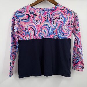Lilly Pulitzer Tunic Shirt Girls 10-12 Blue Long Sleeve Colorblock Stretch